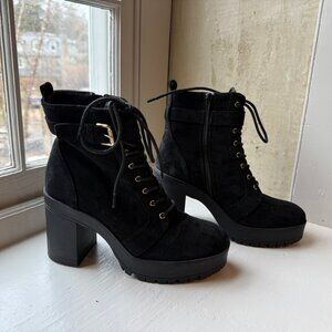 Forever 21 Black Faux Suede Platform Lace-Up Boots